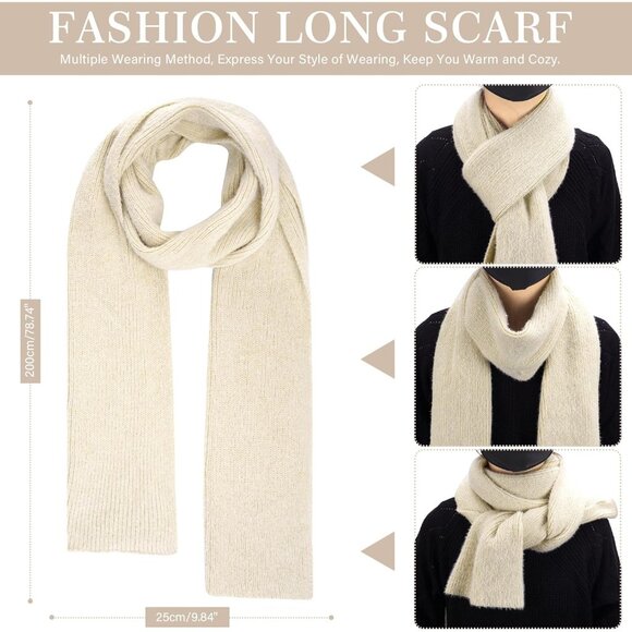 Women's Apricot Warm Knit Beanie Hat Touchscreen Gloves Long Neck Scarf Set - Picture 5 of 6